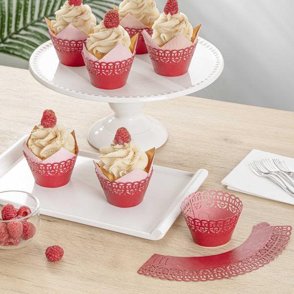Restaurantware Bellissimo Round Cherry Red Paper Cupcake Wrap - 2 1/4" X 2 1/4" X 2" - 200 Count Box