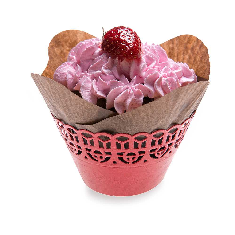 restaurantware Bellissimo Round Cherry Red Paper Cupcake Wrap - 2 1/4" x 2 1/4" x 2" - 200 count box
