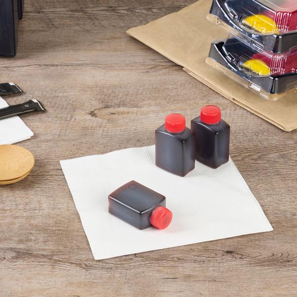 Restaurantware Bento Tek 1 Oz Translucent Plastic Soy Sauce Bottle - With Red Cap - 1 1/2" X 3/4" X 2 1/4" - 1000 Count Box