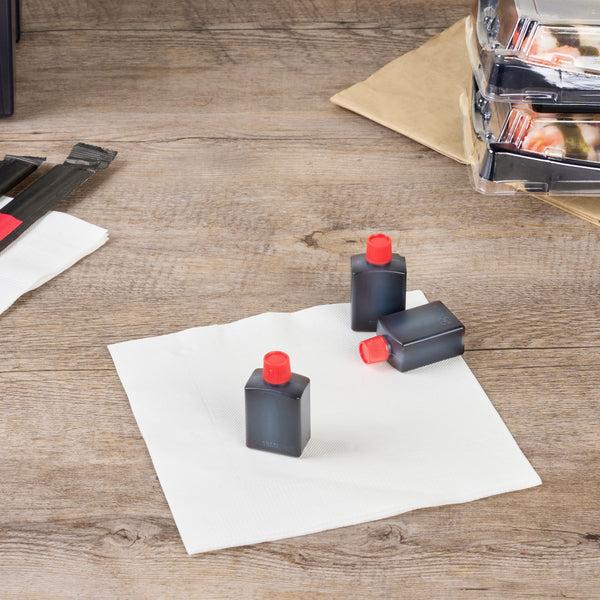 Restaurantware Bento Tek 15 ML Translucent Plastic Soy Sauce Bottle - With Red Cap - 1" X 3/4" X 2" - 1000 Count Box