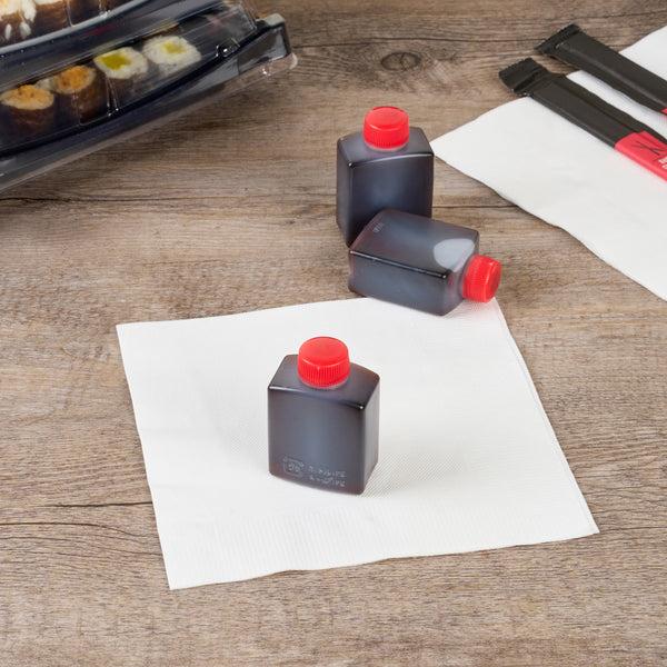 Restaurantware Bento Tek 2 Oz Translucent Plastic Soy Sauce Bottle - With Red Cap - 1 1/2" X 1" X 2 1/2" - 1000 Count Box