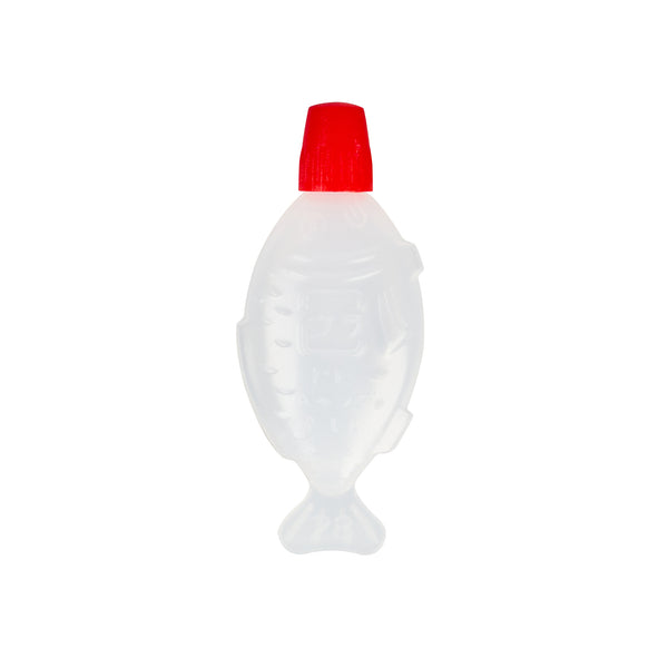 Restaurantware Bento Tek 3 ML Translucent Plastic Fish Soy Sauce Bottle - With Red Cap - 2 1/4" X 1/2" X 1" - 1000 Count Box