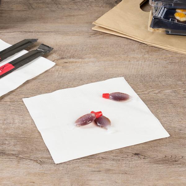 Restaurantware Bento Tek 3 ML Translucent Plastic Fish Soy Sauce Bottle - With Red Cap - 2 1/4" X 1/2" X 1" - 1000 Count Box