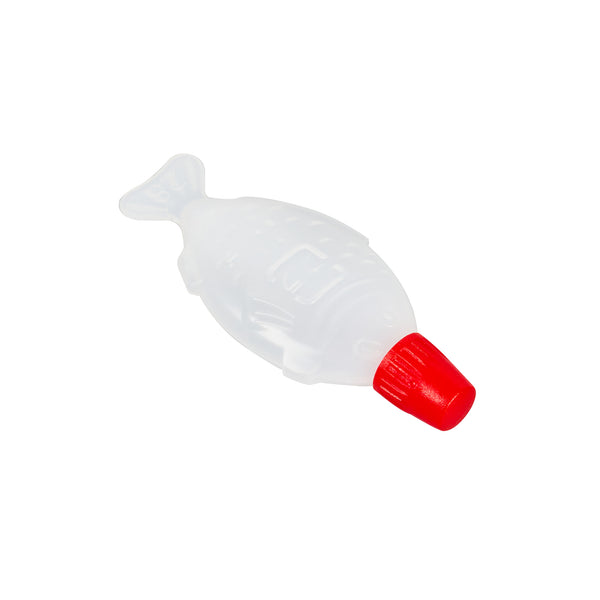 Restaurantware Bento Tek 3 ML Translucent Plastic Fish Soy Sauce Bottle - With Red Cap - 2 1/4" X 1/2" X 1" - 1000 Count Box