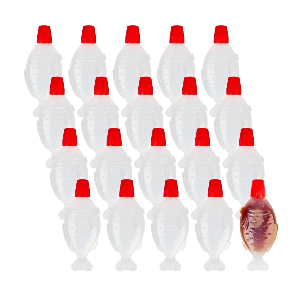 restaurantware Bento Tek 3 mL Translucent Plastic Fish Soy Sauce Bottle - with Red Cap - 2 1/4" x 1/2" x 1" - 1000 count box
