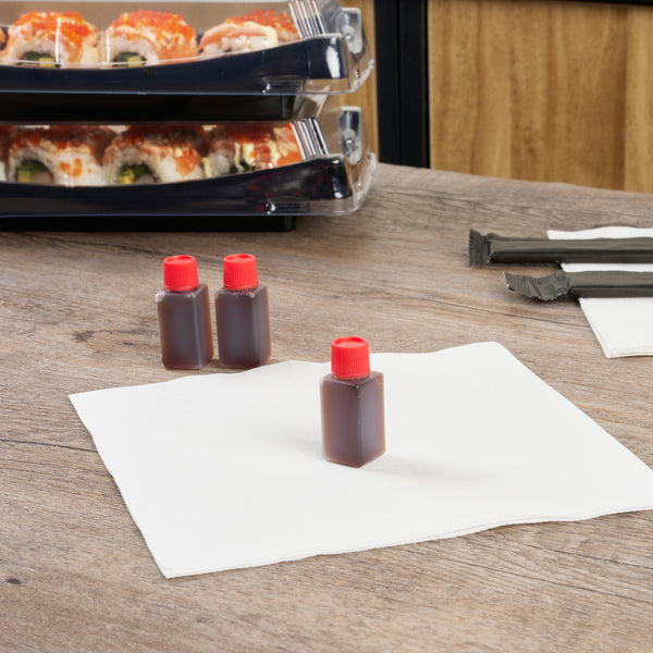 Restaurantware Bento Tek 6 ML Translucent Plastic Soy Sauce Bottle - With Red Cap - 1/2" X 1/2" X 1 3/4" - 1000 Count Box