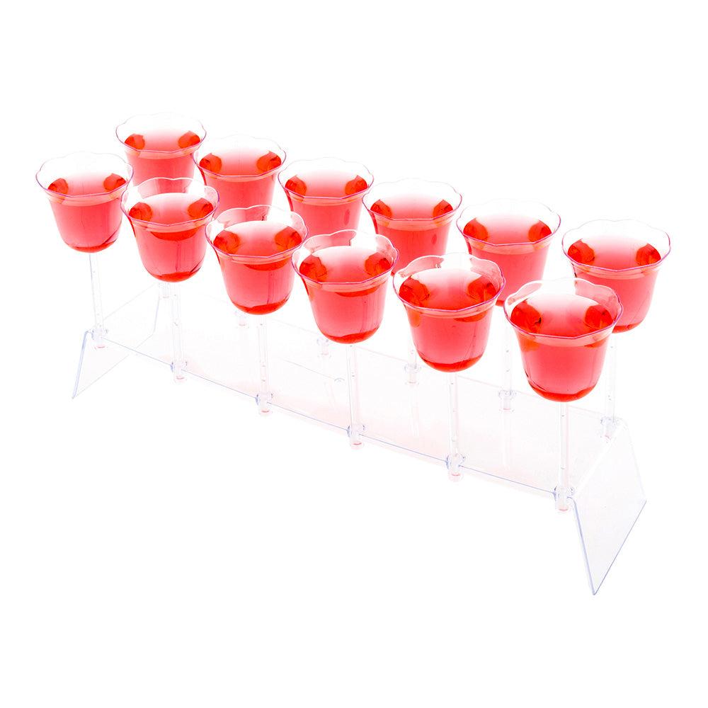 restaurantware Bev Tek 12 1 oz Tulip Shots with 1 Stand - 11 1/4" x 3 3/4" x 5 1/4" - 10 count box