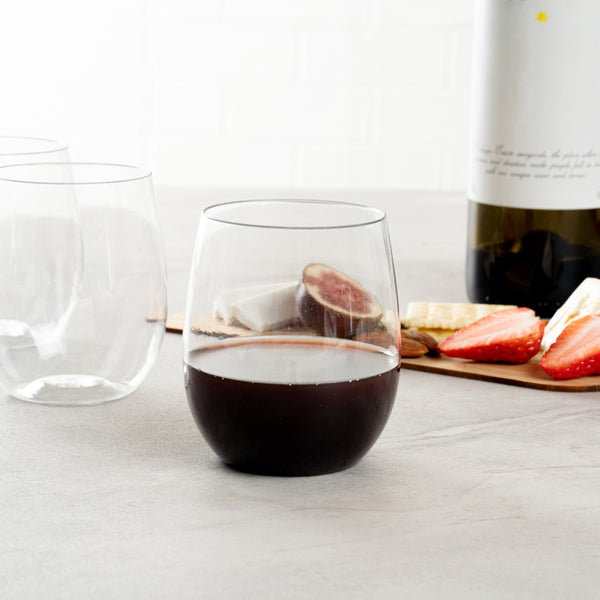 Restaurantware Bev Tek 12 Oz Clear Plastic Stemless Wine Glass - 3 1/4" X 3 1/4" X 3 1/2" - 10 Count Box