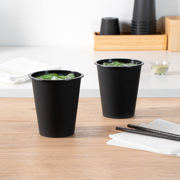 Restaurantware Bev Tek 12 Oz Round Matte Black Plastic Hot / Cold Drinking Cup - 3 1/2" X 3 1/2" X 4" - 100 Count Box
