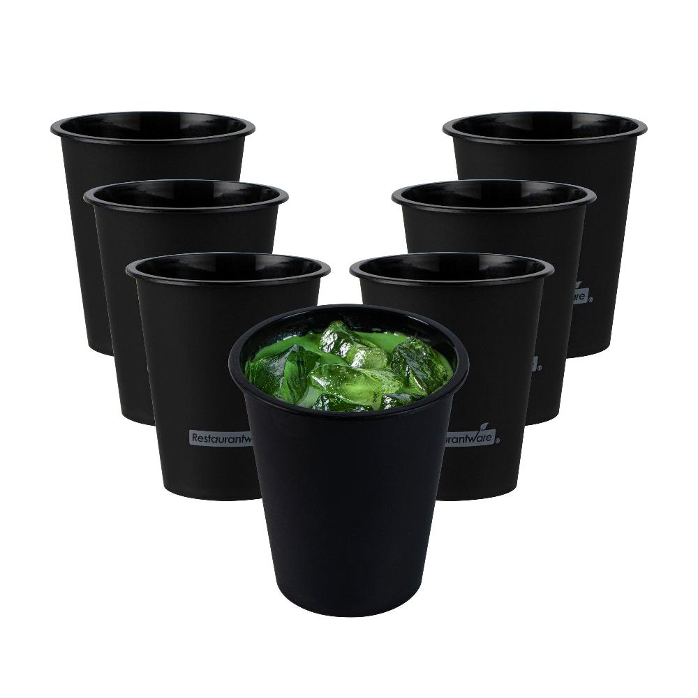 restaurantware Bev Tek 12 oz Round Matte Black Plastic Hot / Cold Drinking Cup - 3 1/2" x 3 1/2" x 4" - 100 count box