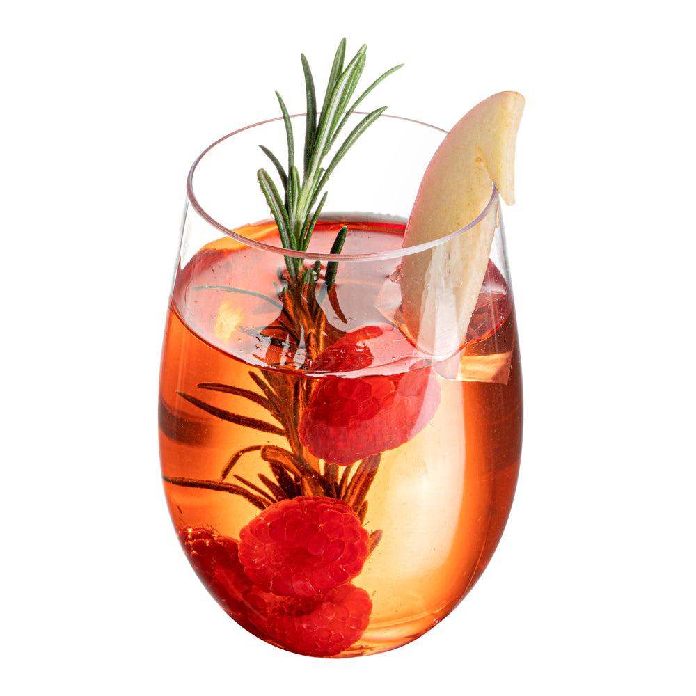 restaurantware Bev Tek 16 oz Clear Plastic Stemless Wine Glass - 3 1/4" x 3 1/4" x 4 1/2" - 10 count box