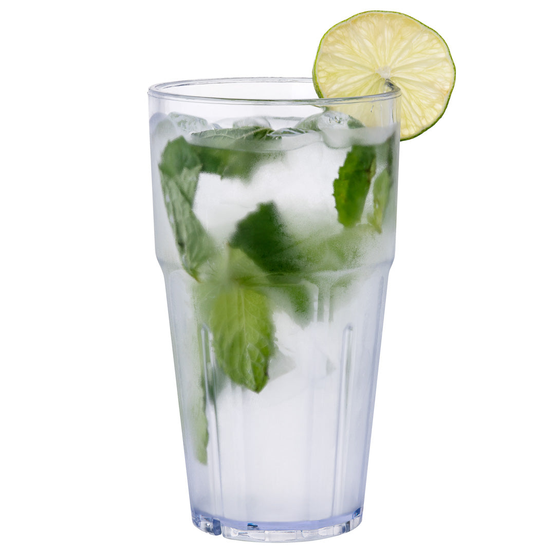 restaurantware Bev Tek 16 oz Round Clear Plastic Tumbler - Shatter-Resistant - 3 1/2" x 3 1/2" x 6" - 50 count box