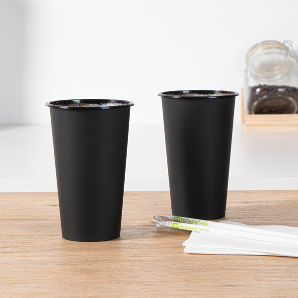 Restaurantware Bev Tek 16 Oz Round Matte Black Plastic Hot / Cold Drinking Cup - 3 1/2" X 3 1/2" X 5 1/4" - 100 Count Box