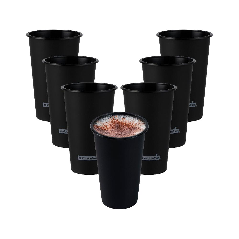 restaurantware Bev Tek 16 oz Round Matte Black Plastic Hot / Cold Drinking Cup - 3 1/2" x 3 1/2" x 5 1/4" - 100 count box