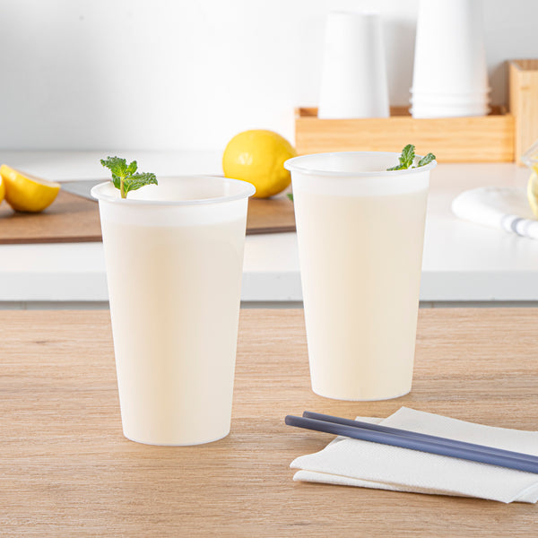 Restaurantware Bev Tek 16 Oz Round Matte White Plastic Hot / Cold Drinking Cup - 3 1/2" X 3 1/2" X 5 1/4" - 100 Count Box