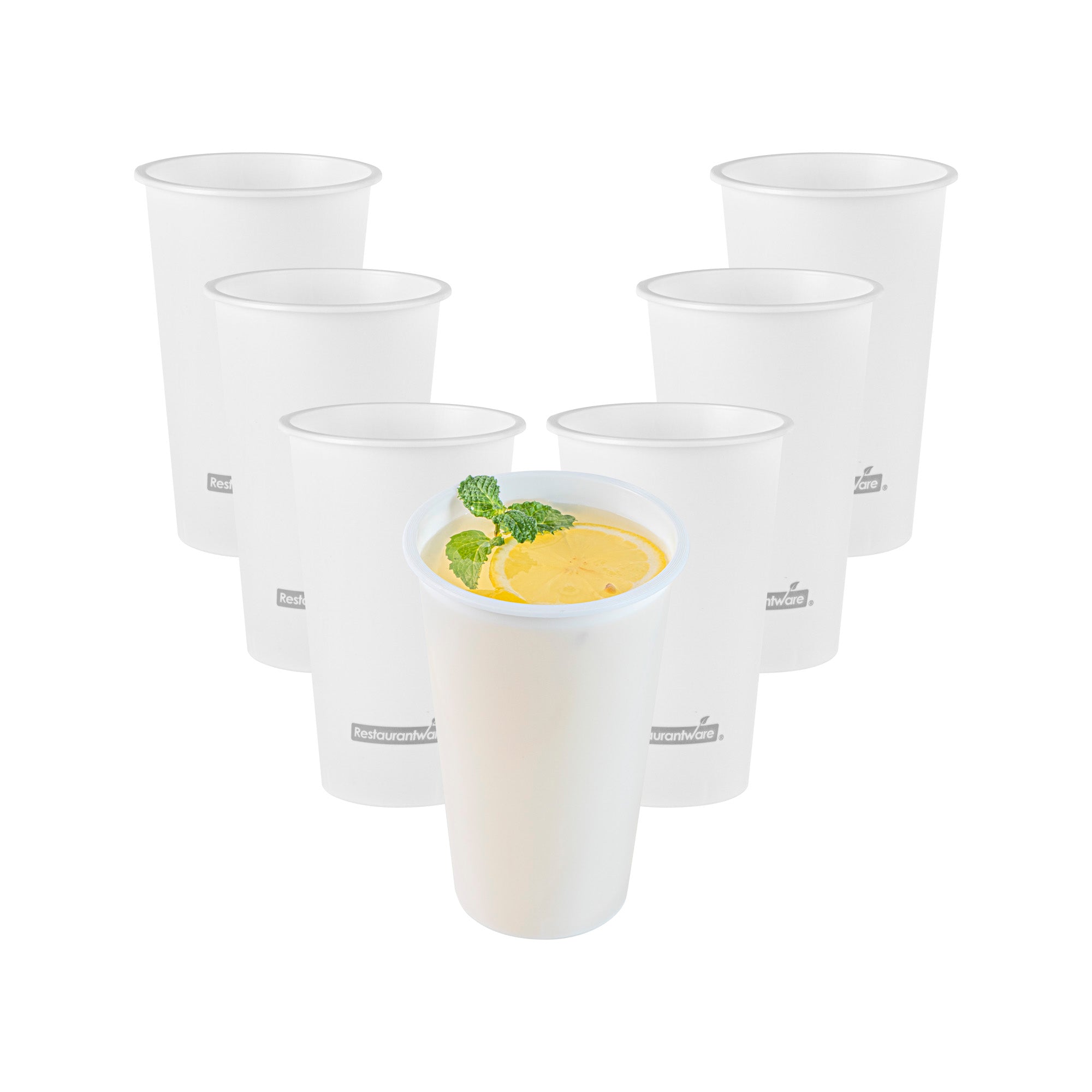 restaurantware Bev Tek 16 oz Round Matte White Plastic Hot / Cold Drinking Cup - 3 1/2" x 3 1/2" x 5 1/4" - 100 count box