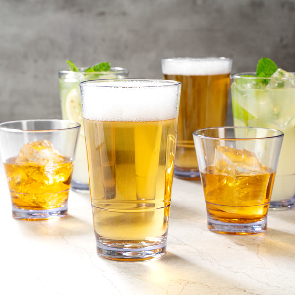 Restaurantware Bev Tek 16 Oz SAN Plastic Pint Glass - Stackable - 3 1/2" X 3 1/2" X 5 3/4" - 12 Count Box