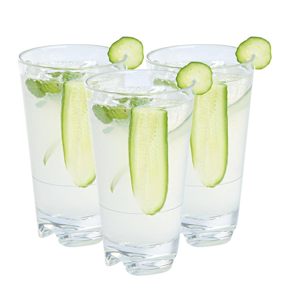 restaurantware Bev Tek 18 oz Polycarbonate Highball Glass - Stackable - 3 1/2" x 3 1/2" x 6 1/4" - 48 count box