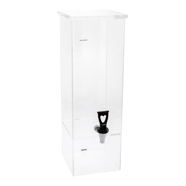 Restaurantware Bev Tek 2 Gal Square Clear Acrylic Beverage Dispenser - Clear Geo Base - 7 1/2" X 7 1/2" X 23" - 1 Count Box
