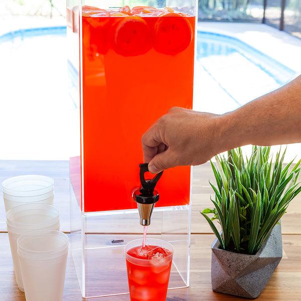 Restaurantware Bev Tek 2 Gal Square Clear Acrylic Beverage Dispenser - Clear Geo Base - 7 1/2" X 7 1/2" X 23" - 1 Count Box