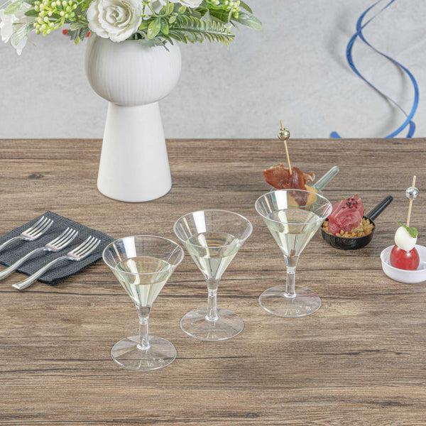 Restaurantware Bev Tek 2 Oz Round Clear Plastic Mini Martini Glass - 2 1/2" X 2 1/2" X 3 3/4" - 100 Count Box