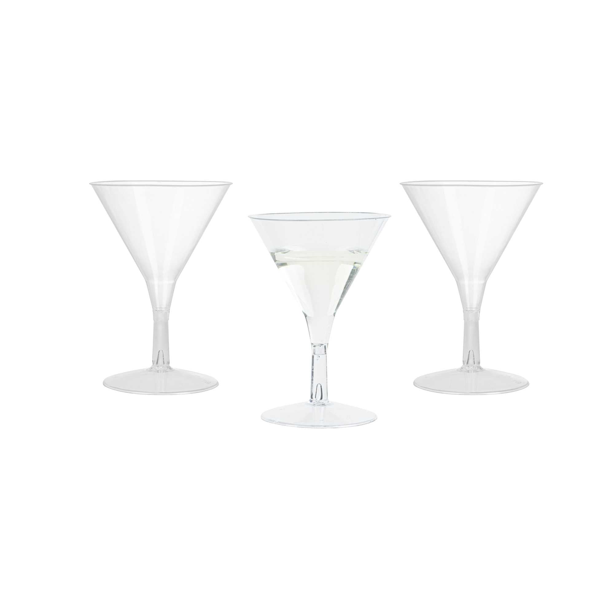 restaurantware Bev Tek 2 oz Round Clear Plastic Mini Martini Glass - 2 1/2" x 2 1/2" x 3 3/4" - 100 count box