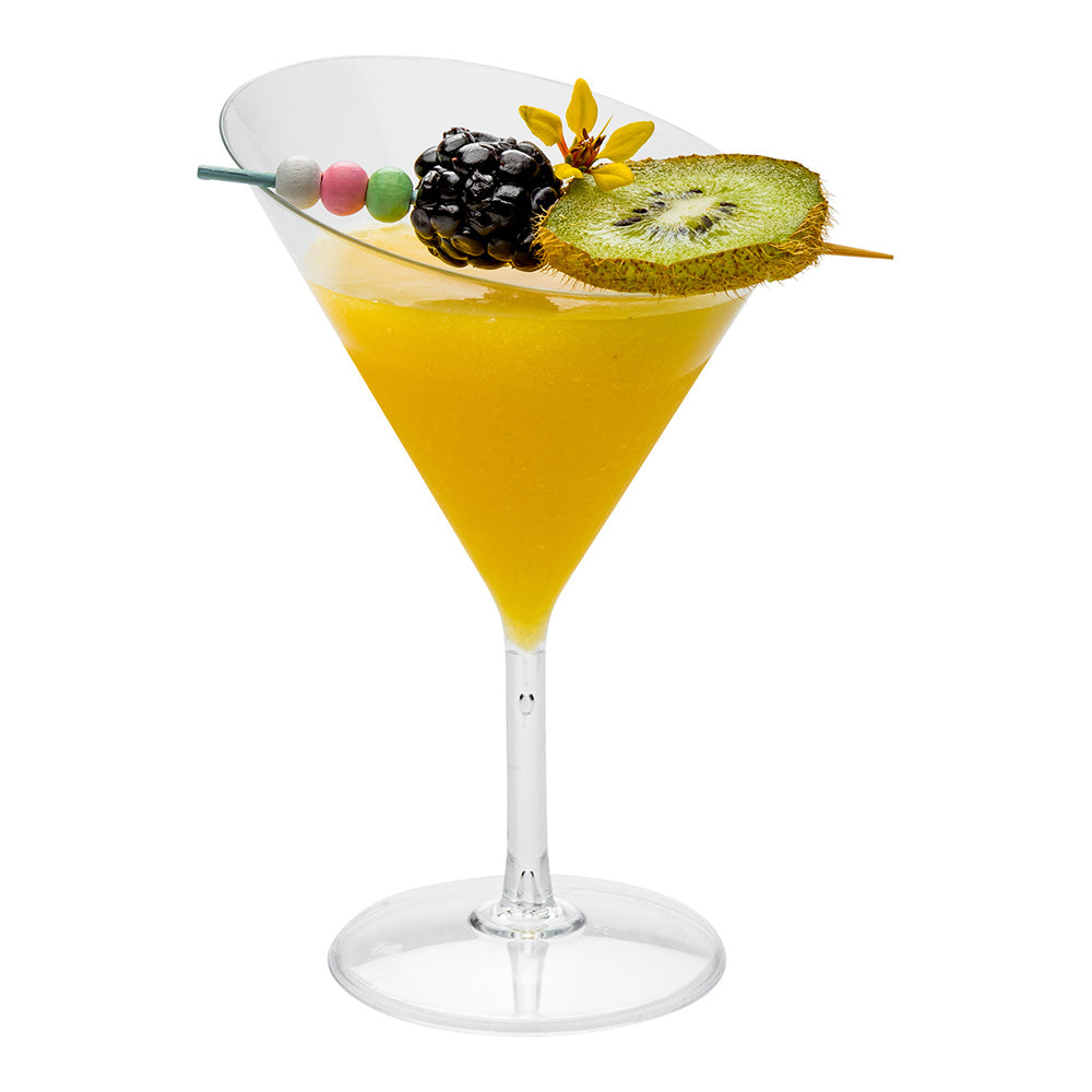 restaurantware Bev Tek 2 oz Round Clear Plastic Small Angolare Martini Glass - 3 1/2" x 2 3/4" x 4 1/2" - 100 count box