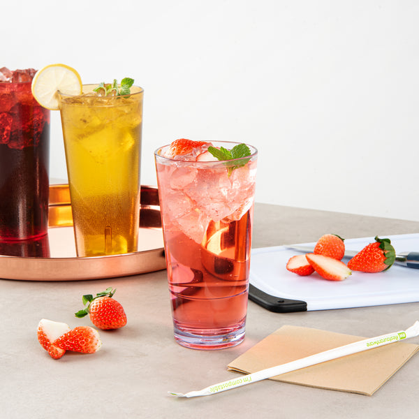 Restaurantware Bev Tek 20 Oz Clear SAN Plastic Cooler Glass - 3 1/2" X 3 1/2" X 6 1/2" - 50 Count Box