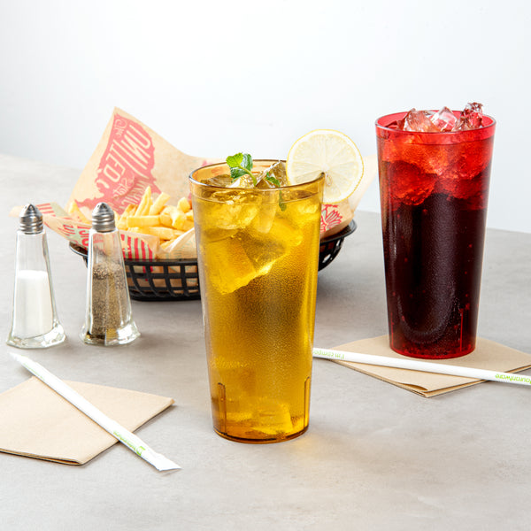 Restaurantware Bev Tek 24 Oz Amber SAN Plastic Tumbler - Pebbled - 3 1/2" X 3 1/2" X 7" - 50 Count Box