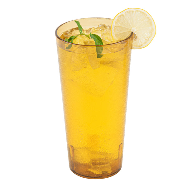 Restaurantware Bev Tek 24 Oz Amber SAN Plastic Tumbler - Pebbled - 3 1/2" X 3 1/2" X 7" - 50 Count Box