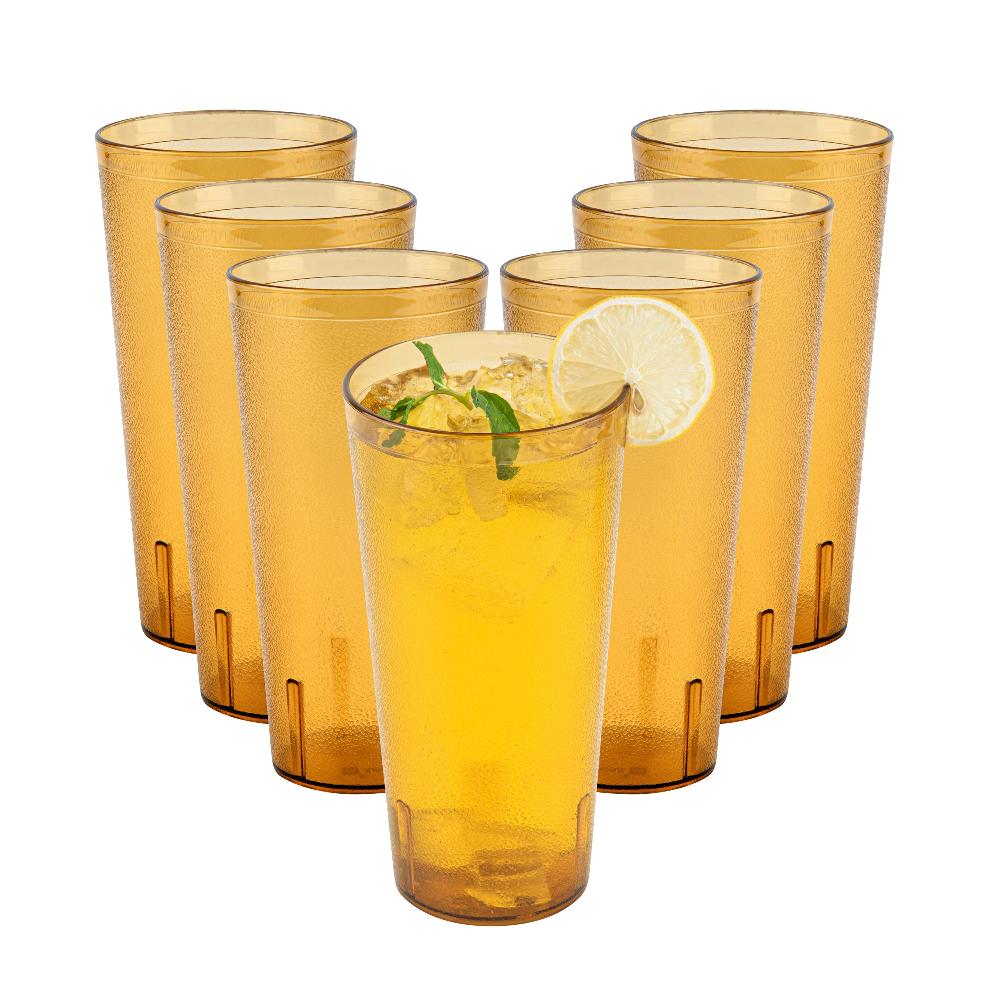 restaurantware Bev Tek 24 oz Amber SAN Plastic Tumbler - Pebbled - 3 1/2" x 3 1/2" x 7" - 50 count box