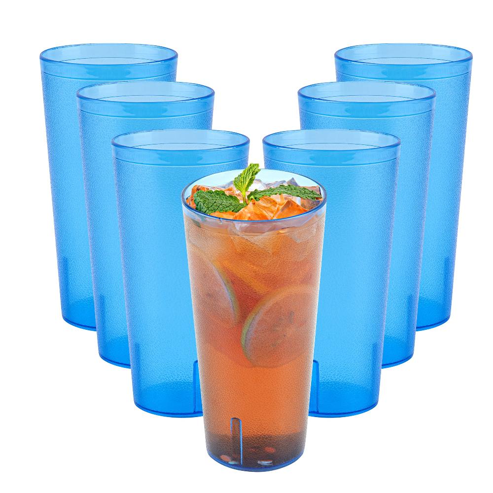 restaurantware Bev Tek 24 oz Blue SAN Plastic Tumbler - Pebbled - 3 1/2" x 3 1/2" x 7" - 50 count box