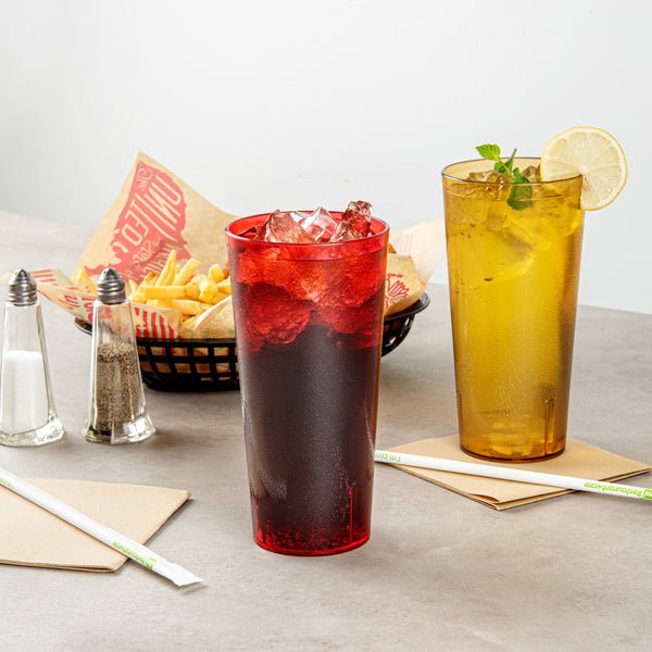 Restaurantware Bev Tek 24 Oz Red SAN Plastic Tumbler - Pebbled - 3 1/2" X 3 1/2" X 7" - 50 Count Box