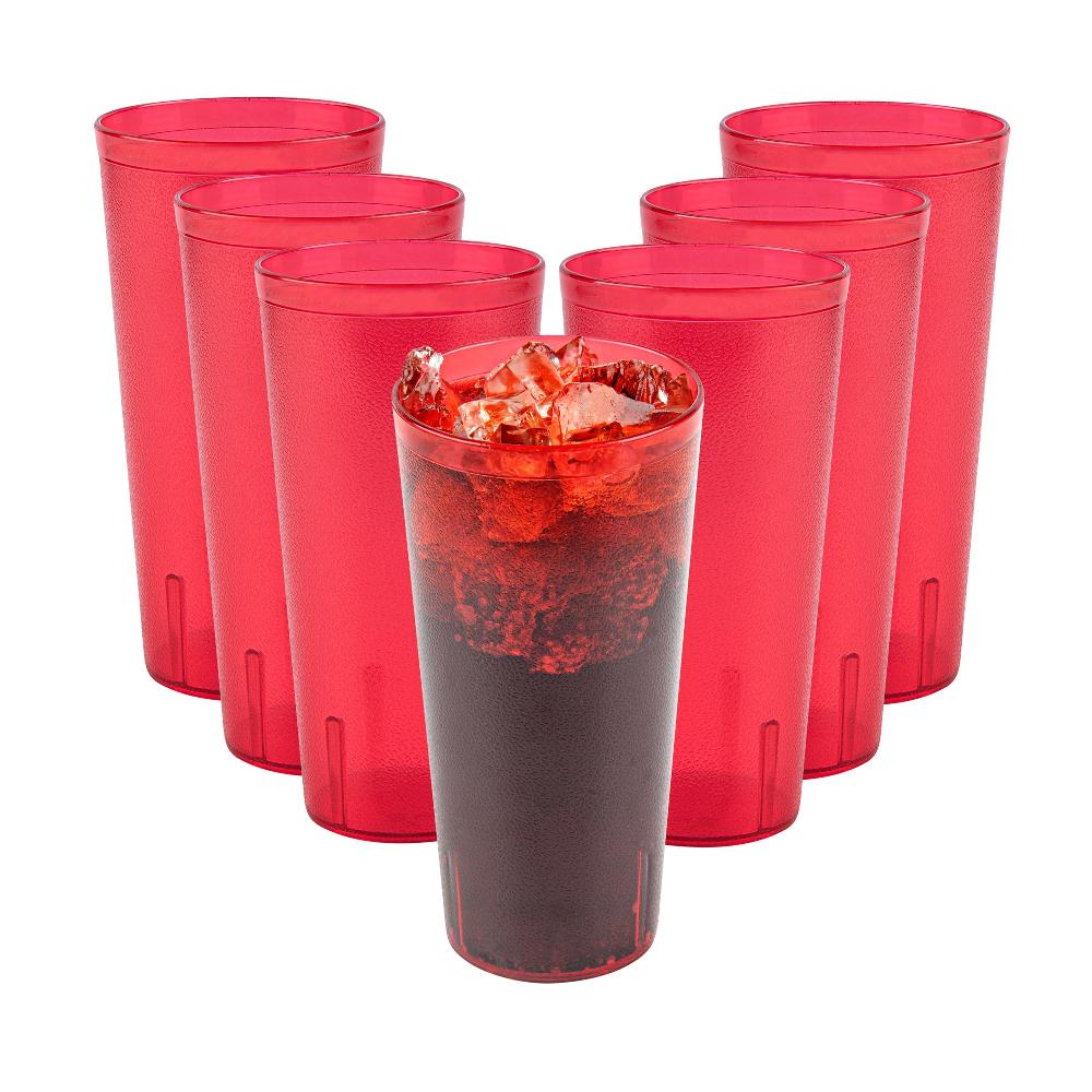 restaurantware Bev Tek 24 oz Red SAN Plastic Tumbler - Pebbled - 3 1/2" x 3 1/2" x 7" - 50 count box