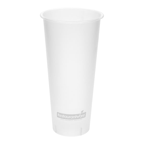 Restaurantware Bev Tek 24 Oz Round Frosted Clear Plastic Hot / Cold Drinking Cup - 3 1/2" X 3 1/2" X 7" - 100 Count Box