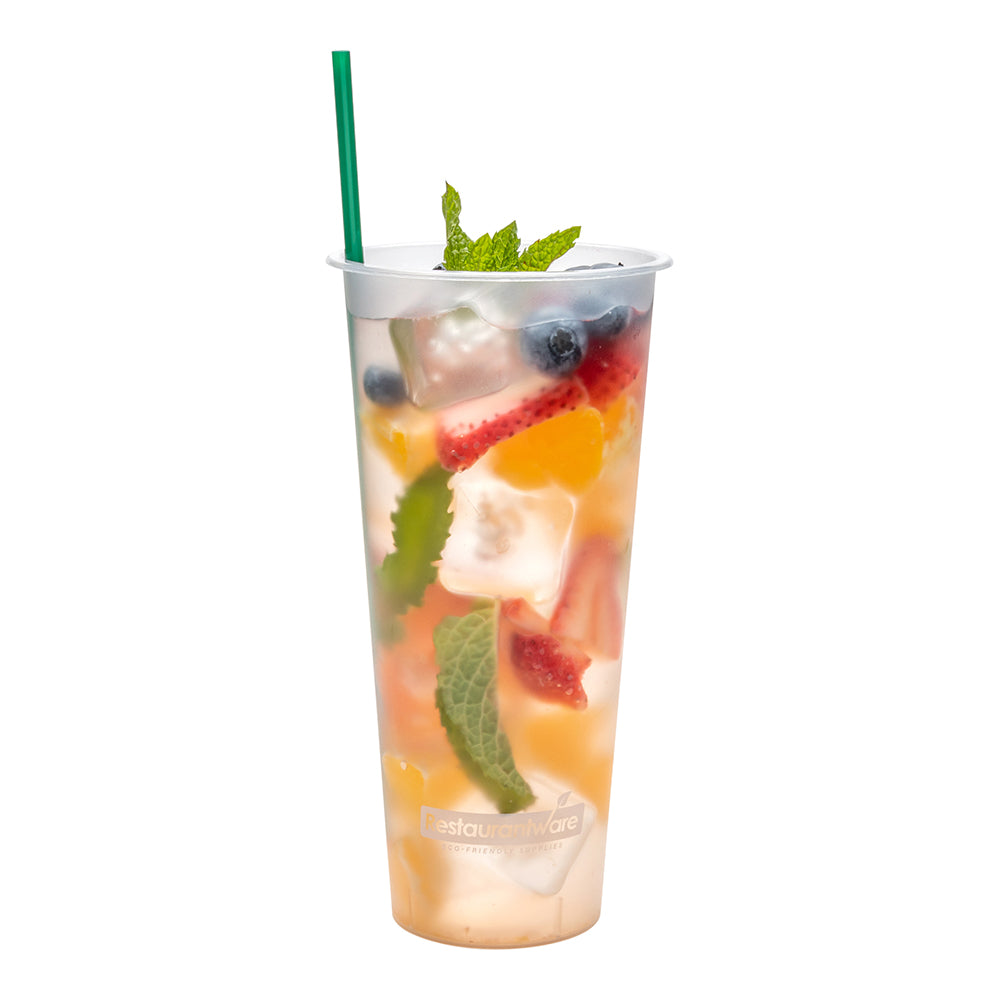 restaurantware Bev Tek 24 oz Round Frosted Clear Plastic Hot / Cold Drinking Cup - 3 1/2" x 3 1/2" x 7" - 100 count box