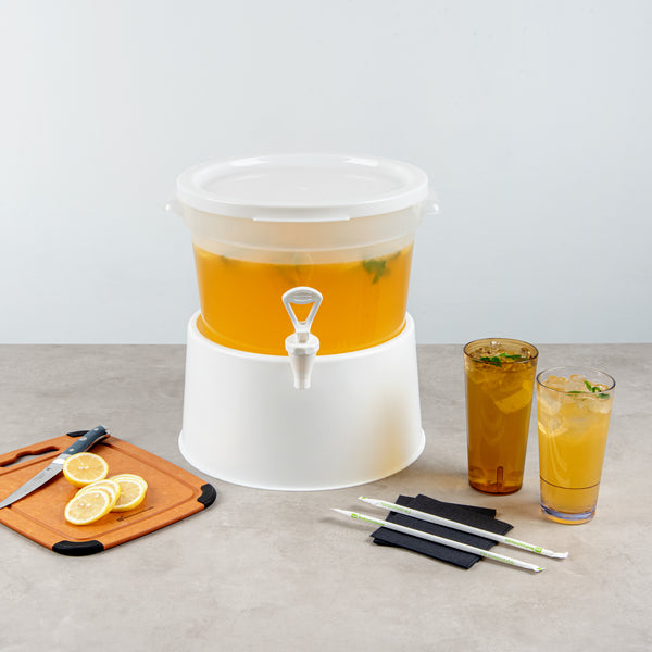 Restaurantware Bev Tek 3 Gal Round Clear Plastic Beverage Dispenser - 12 1/2" X 12 1/2" X 8 3/4" - 4 Count Box