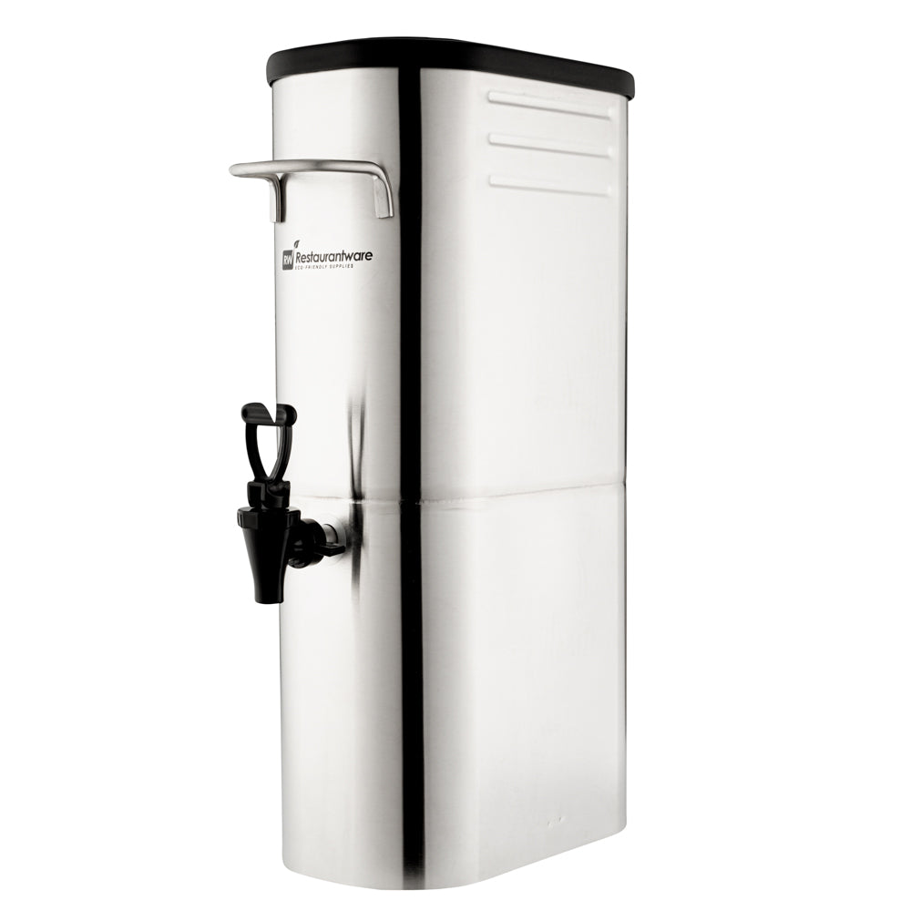 restaurantware Bev Tek 3 gal Silver 13/0 Stainless Steel Iced Tea Dispenser - 11" x 6 1/2" x 20 3/4" - 1 count box