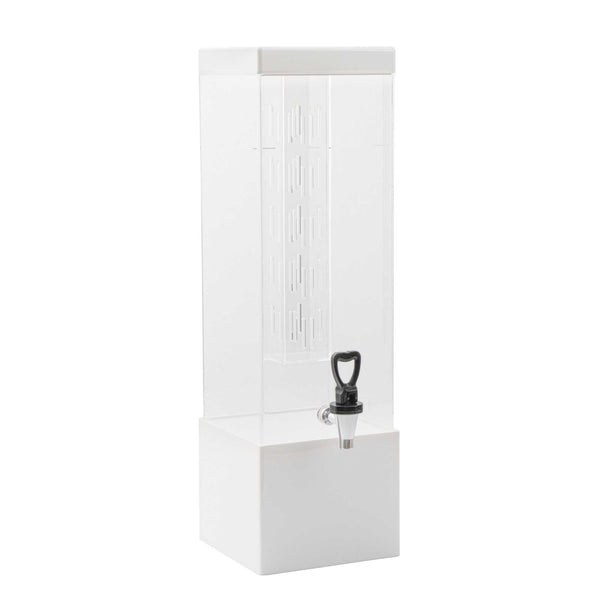 Restaurantware Bev Tek 3 Gal Square Clear Acrylic Beverage Dispenser - Infusion Core White Base - 7 3/4" X 7 3/4" X 25 3/4" - 1 Count Box