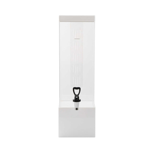 Restaurantware Bev Tek 3 Gal Square Clear Acrylic Beverage Dispenser - Infusion Core White Base - 7 3/4" X 7 3/4" X 25 3/4" - 1 Count Box