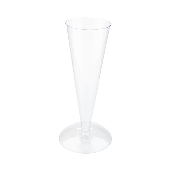 Restaurantware Bev Tek 3 Oz Round Clear Plastic Long Champagne Flute - Stand Sold Separately - 6" X 1 1/2" X 1 1/2" - 100 Count Box