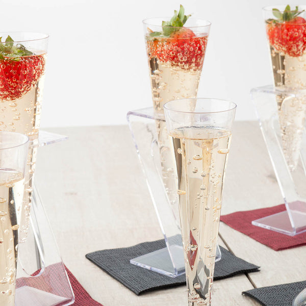 Restaurantware Bev Tek 4 Oz Clear Plastic Medium Champagne Flute - Stand Sold Separately - 5 1/2" X 2" X 2" - 100 Count Box