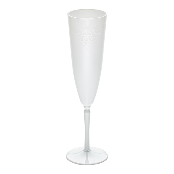 Restaurantware Bev Tek 4 Oz White Plastic Wedding Champagne Flute - 1-Piece - 2 1/4" X 2 1/4" X 7 1/2" - 100 Count Box