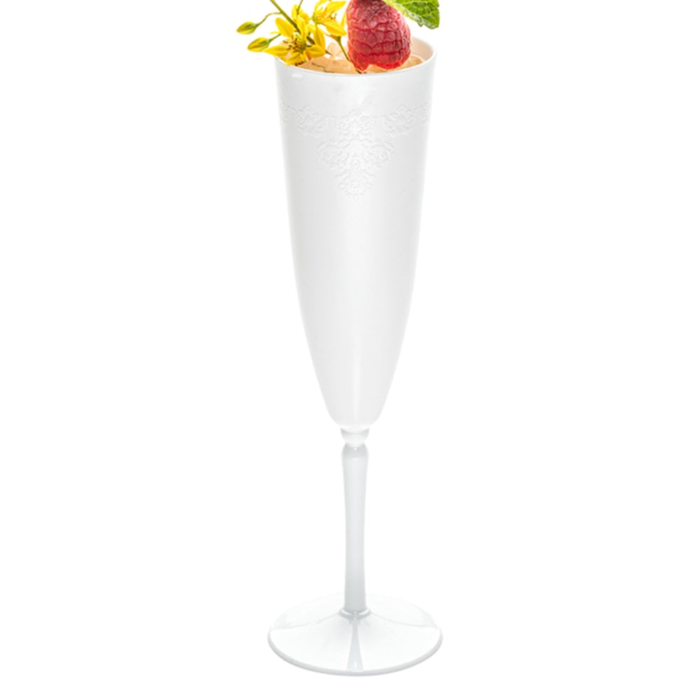 restaurantware Bev Tek 4 oz White Plastic Wedding Champagne Flute - 1-Piece - 2 1/4" x 2 1/4" x 7 1/2" - 100 count box