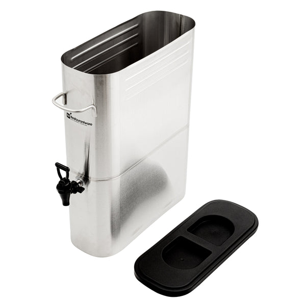 Restaurantware Bev Tek 5 Gal Silver 13/0 Stainless Steel Iced Tea Dispenser - 16 1/2" X 6 3/4" X 20 3/4" - 1 Count Box