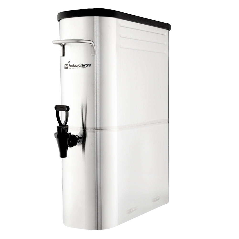 restaurantware Bev Tek 5 gal Silver 13/0 Stainless Steel Iced Tea Dispenser - 16 1/2" x 6 3/4" x 20 3/4" - 1 count box