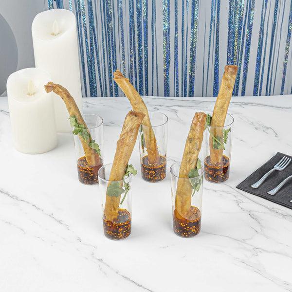 Restaurantware Bev Tek 5 Oz Round Clear Plastic Cannello Cocktail Glass - 1 3/4" X 1 3/4" X 4" - 100 Count Box