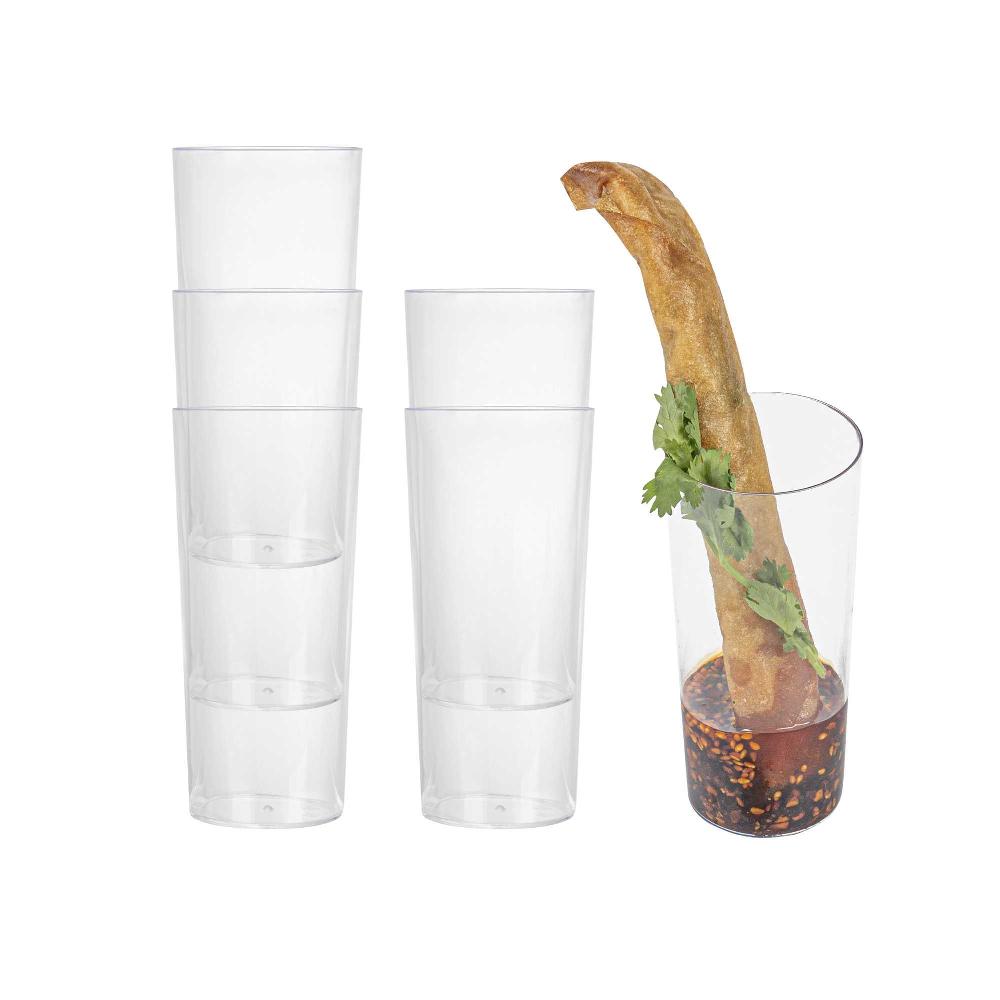 restaurantware Bev Tek 5 oz Round Clear Plastic Cannello Cocktail Glass - 1 3/4" x 1 3/4" x 4" - 100 count box