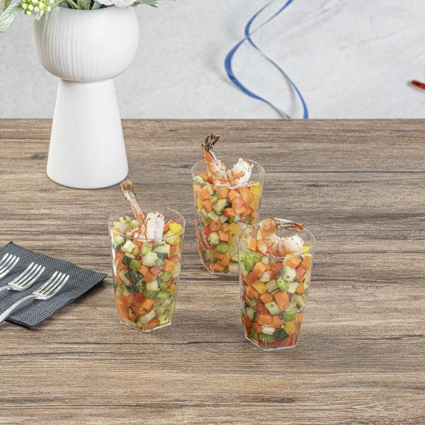 Restaurantware Bev Tek 5 Oz Round Clear Plastic Edge Glass - 2 1/4" X 2 1/4" X 3 1/4" - 100 Count Box