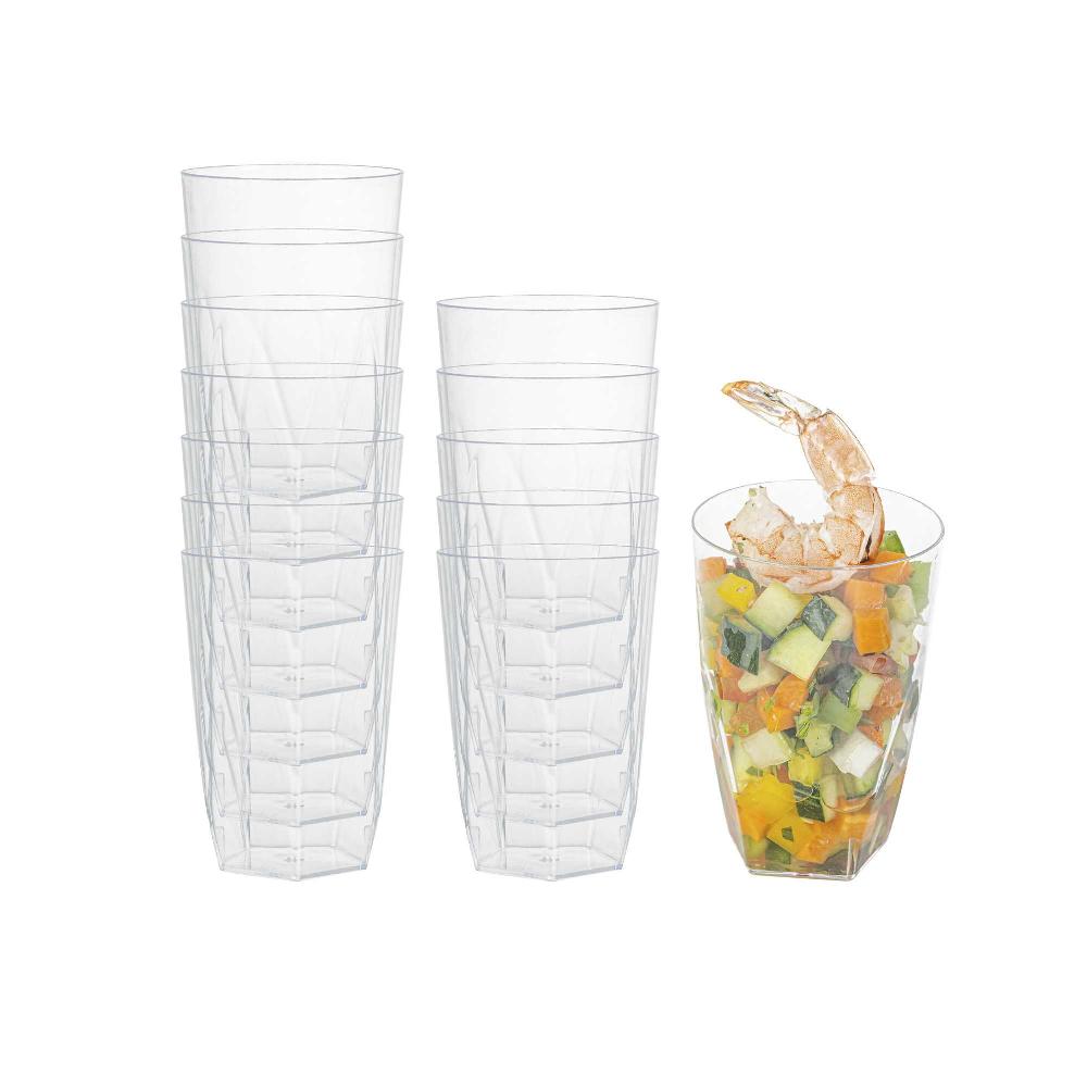 restaurantware Bev Tek 5 oz Round Clear Plastic Edge Glass - 2 1/4" x 2 1/4" x 3 1/4" - 100 count box